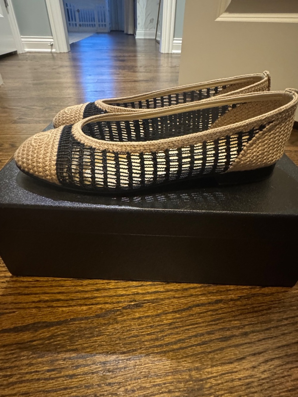 Chanel Raffia Ballet Flats - Black / Beige - Picture 2 of 9